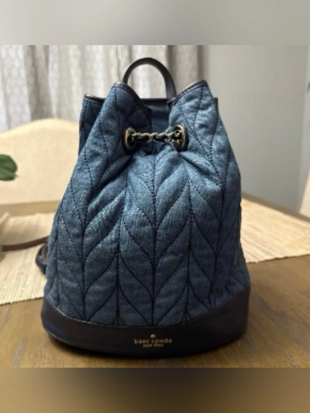 kate spade Quilted Blue Chain-Detail Backpack
